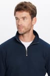Unisex Relax Fit Rahat Kesim Pamuklu Yarım Fermuarlı Lacivert Dik Yaka Sweatshirt