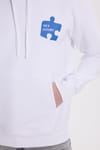 Unisex Oversize Geniş Kesim Pamuklu Yumuşak Dokulu İçi Polarlı Baskılı Beyaz Kapüşonlu Sweatshirt