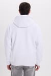 Unisex Oversize Geniş Kesim Pamuklu Yumuşak Dokulu İçi Polarlı Baskılı Beyaz Kapüşonlu Sweatshirt