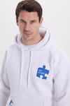Unisex Oversize Geniş Kesim Pamuklu Yumuşak Dokulu İçi Polarlı Baskılı Beyaz Kapüşonlu Sweatshirt