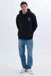 Unisex Oversize Geniş Kesim Pamuklu Yumuşak Dokulu İçi Polarlı Baskılı Siyah Kapüşonlu Sweatshirt