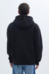 Unisex Oversize Geniş Kesim Pamuklu Yumuşak Dokulu İçi Polarlı Baskılı Siyah Kapüşonlu Sweatshirt