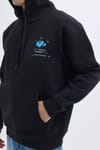 Unisex Oversize Geniş Kesim Pamuklu Yumuşak Dokulu İçi Polarlı Baskılı Siyah Kapüşonlu Sweatshirt