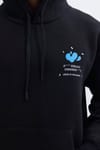 Unisex Oversize Geniş Kesim Pamuklu Yumuşak Dokulu İçi Polarlı Baskılı Siyah Kapüşonlu Sweatshirt