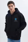 Unisex Oversize Geniş Kesim Pamuklu Yumuşak Dokulu İçi Polarlı Baskılı Siyah Kapüşonlu Sweatshirt