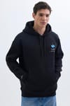 Unisex Oversize Geniş Kesim Pamuklu Yumuşak Dokulu İçi Polarlı Baskılı Siyah Kapüşonlu Sweatshirt