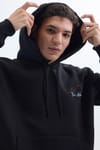 Unisex Oversize Geniş Kesim Pamuklu Yumuşak Dokulu İçi Polarlı Baskılı Siyah Kapüşonlu Sweatshirt
