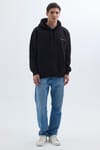 Unisex Oversize Geniş Kesim Pamuklu Yumuşak Dokulu İçi Polarlı Baskılı Siyah Kapüşonlu Sweatshirt