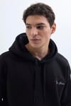 Unisex Oversize Geniş Kesim Pamuklu Yumuşak Dokulu İçi Polarlı Baskılı Siyah Kapüşonlu Sweatshirt