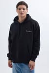 Unisex Oversize Geniş Kesim Pamuklu Yumuşak Dokulu İçi Polarlı Baskılı Siyah Kapüşonlu Sweatshirt