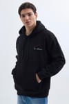 Unisex Oversize Geniş Kesim Pamuklu Yumuşak Dokulu İçi Polarlı Baskılı Siyah Kapüşonlu Sweatshirt