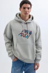 Unisex Oversize Geniş Kesim Pamuklu Yumuşak Dokulu İçi Polarlı Baskılı Taş Renk Kapüşonlu Sweatshirt