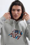 Unisex Oversize Geniş Kesim Pamuklu Yumuşak Dokulu İçi Polarlı Baskılı Taş Renk Kapüşonlu Sweatshirt