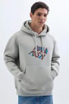 Unisex Oversize Geniş Kesim Pamuklu Yumuşak Dokulu İçi Polarlı Baskılı Taş Renk Kapüşonlu Sweatshirt