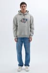 Unisex Oversize Geniş Kesim Pamuklu Yumuşak Dokulu İçi Polarlı Baskılı Taş Renk Kapüşonlu Sweatshirt