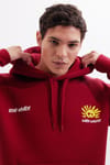 Unisex Oversize Geniş Kesim Pamuklu Yumuşak Dokulu İçi Polarlı Baskılı Bordo Kapüşonlu Sweatshirt