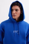 Unisex Oversize Geniş Kesim Pamuklu Yumuşak Dokulu İçi Polarlı Baskılı Saks Mavi Kapüşonlu Sweatshirt
