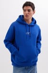 Unisex Oversize Geniş Kesim Pamuklu Yumuşak Dokulu İçi Polarlı Baskılı Saks Mavi Kapüşonlu Sweatshirt