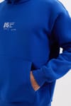 Unisex Oversize Geniş Kesim Pamuklu Yumuşak Dokulu İçi Polarlı Baskılı Saks Mavi Kapüşonlu Sweatshirt