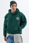 Unisex Oversize Geniş Kesim Pamuklu Yumuşak Dokulu İçi Polarlı Baskılı Yeşil Kapüşonlu Sweatshirt