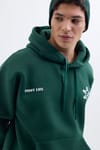 Unisex Oversize Geniş Kesim Pamuklu Yumuşak Dokulu İçi Polarlı Baskılı Yeşil Kapüşonlu Sweatshirt