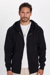 Unisex Relax Fit Rahat Kesim Pamuklu İçi Polarlı Çift Cepli Fermuarlı Siyah Kapüşonlu Sweatshirt