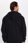 Unisex Relax Fit Rahat Kesim Pamuklu İçi Polarlı Çift Cepli Fermuarlı Siyah Kapüşonlu Sweatshirt