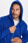 Unisex Relax Fit Rahat Kesim Pamuklu İçi Polarlı Çift Cepli Fermuarlı Sax Mavi Kapüşonlu Sweatshirt