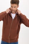 Unisex Relax Fit Rahat Kesim Pamuklu İçi Polarlı Çift Cepli Fermuarlı Kahverengi Kapüşonlu Sweatshirt