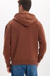 Unisex Relax Fit Rahat Kesim Pamuklu İçi Polarlı Çift Cepli Fermuarlı Kahverengi Kapüşonlu Sweatshirt