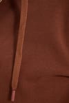Unisex Relax Fit Rahat Kesim Pamuklu İçi Polarlı Çift Cepli Fermuarlı Kahverengi Kapüşonlu Sweatshirt