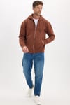 Unisex Relax Fit Rahat Kesim Pamuklu İçi Polarlı Çift Cepli Fermuarlı Kahverengi Kapüşonlu Sweatshirt