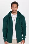 Unisex Relax Fit Rahat Kesim Pamuklu İçi Polarlı Çift Cepli Fermuarlı Yeşil Kapüşonlu Sweatshirt