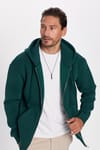 Unisex Relax Fit Rahat Kesim Pamuklu İçi Polarlı Çift Cepli Fermuarlı Yeşil Kapüşonlu Sweatshirt