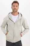 Unisex Relax Fit Rahat Kesim Pamuklu İçi Polarlı Çift Cepli Fermuarlı Taş Renk Kapüşonlu Sweatshirt