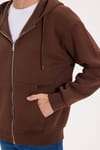 Unisex Relax Fit Rahat Kesim Pamuklu İçi Polarlı Çift Cepli Tam Fermuarlı Siyah Kapüşonlu Sweatshirt