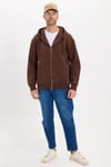 Unisex Relax Fit Rahat Kesim Pamuklu İçi Polarlı Çift Cepli Tam Fermuarlı Siyah Kapüşonlu Sweatshirt