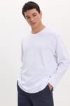 Unisex Relax Fit Rahat Kesim %100 Pamuk Uzun Kollu Bisiklet Yaka Beyaz Basic Tişört