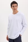 Unisex Relax Fit Rahat Kesim %100 Pamuk Uzun Kollu Bisiklet Yaka Beyaz Basic Tişört
