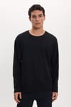 Unisex Relax Fit Rahat Kesim %100 Pamuk Uzun Kollu Bisiklet Yaka Siyah Basic Tişört