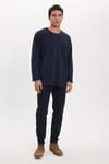 Unisex Relax Fit Rahat Kesim %100 Pamuk Uzun Kollu Bisiklet Yaka Lacivert Basic Tişört