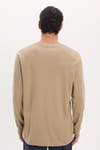 Unisex Relax Fit Rahat Kesim %100 Pamuk Uzun Kollu Bisiklet Yaka Bej Basic Tişört