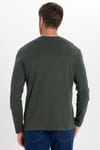 Unisex Relax Fit Rahat Kesim %100 Pamuk Uzun Kollu Bisiklet Yaka Yeşil Basic Tişört