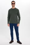 Unisex Relax Fit Rahat Kesim %100 Pamuk Uzun Kollu Bisiklet Yaka Yeşil Basic Tişört