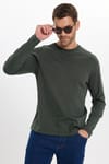 Unisex Relax Fit Rahat Kesim %100 Pamuk Uzun Kollu Bisiklet Yaka Yeşil Basic Tişört