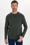 Unisex Relax Fit Rahat Kesim %100 Pamuk Uzun Kollu Bisiklet Yaka Yeşil Basic Tişört