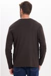 Unisex Relax Fit Rahat Kesim %100 Pamuk Uzun Kollu Bisiklet Yaka Kahverengi Basic Tişört