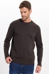 Unisex Relax Fit Rahat Kesim %100 Pamuk Uzun Kollu Bisiklet Yaka Kahverengi Basic Tişört