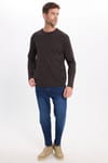Unisex Relax Fit Rahat Kesim %100 Pamuk Uzun Kollu Bisiklet Yaka Kahverengi Basic Tişört