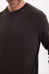 Unisex Relax Fit Rahat Kesim %100 Pamuk Uzun Kollu Bisiklet Yaka Kahverengi Basic Tişört